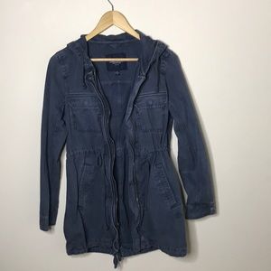 Navy American eagle hooded zip up utility jacket